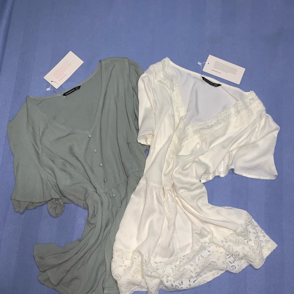 BloomChic 14/16, 2 for price of 1 White and Mint Green Blouses - Picture 1 of 16